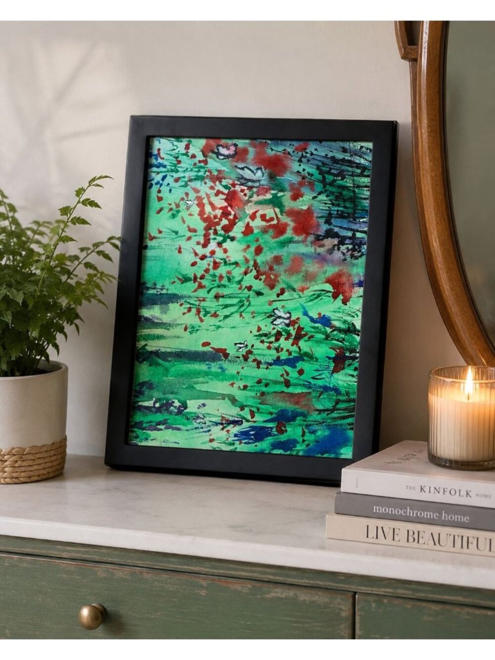 Original Abstract Watercolor Art Framed 8x10 Picture Frame
